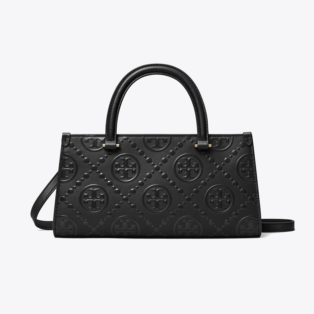 Tory Burch T Monogram Embossed Small East-West Tote Black