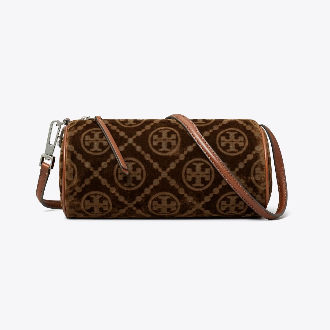 Tory Burch T Monogram Flocked Cylinder Bag Sun Beige