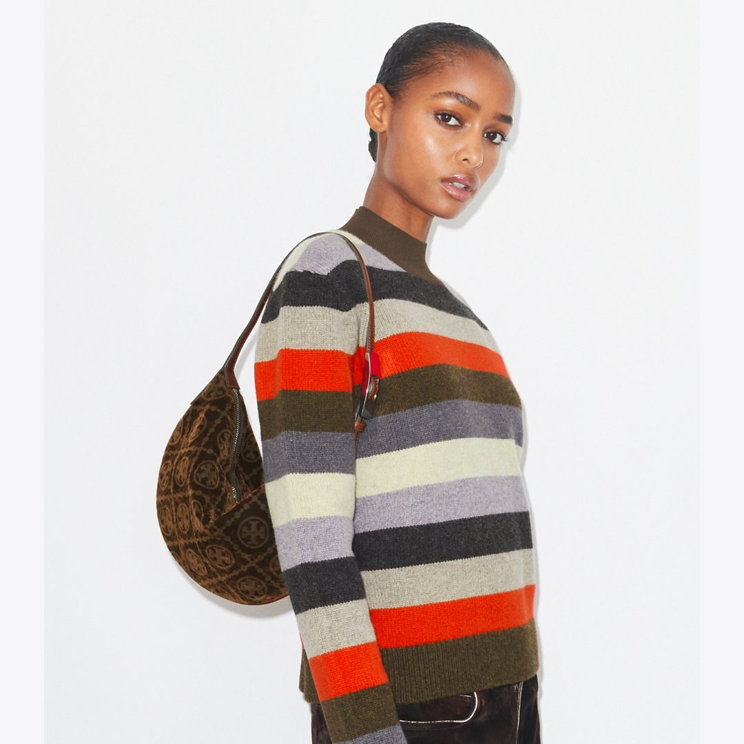 Tory Burch T Monogram Flocked Small Balloon Bag Sun Beige