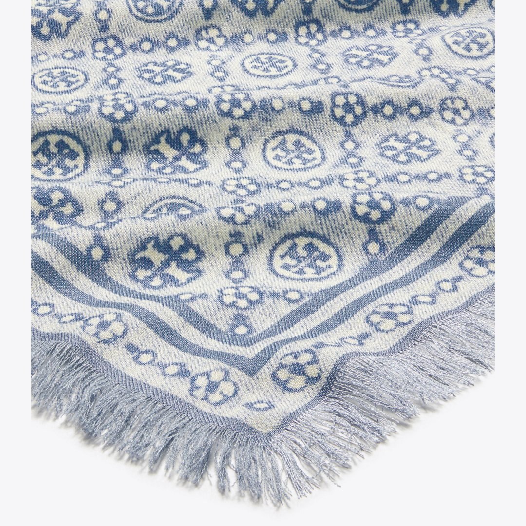 Tory Burch T Monogram Floral Oblong Scarf Blue T Monogram