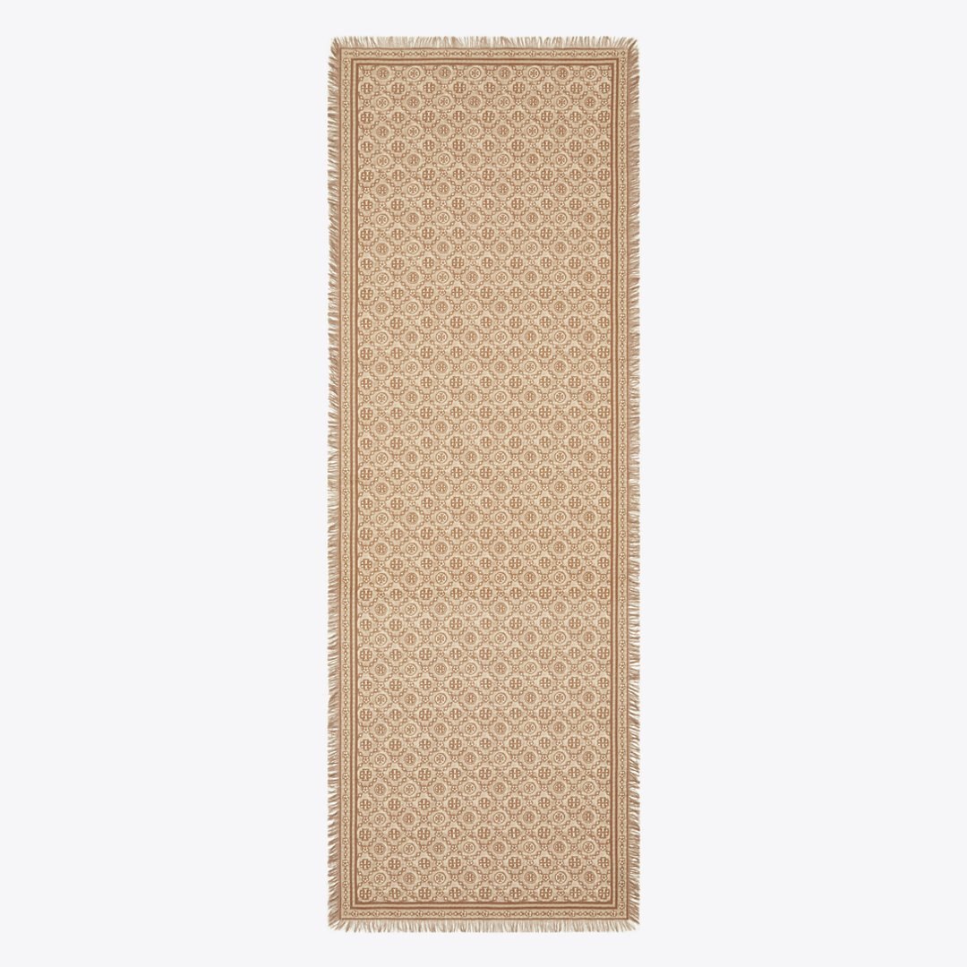 Tory Burch T Monogram Floral Oblong Scarf Chocolate T Monogram
