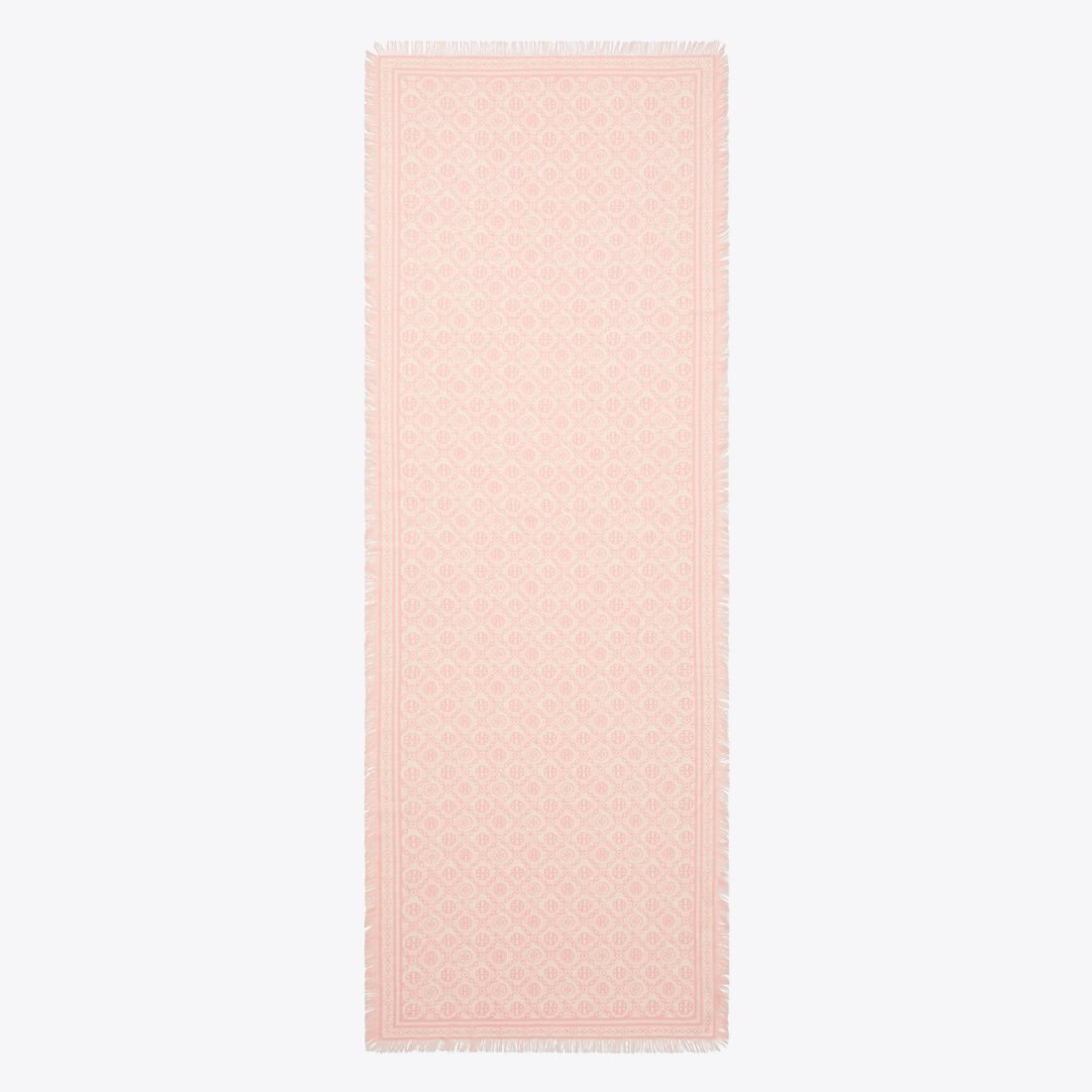 Tory Burch T Monogram Floral Oblong Scarf Pink T Monogram