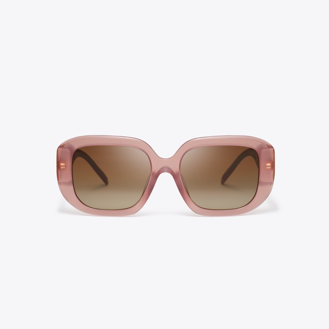 Tory Burch T Monogram Geometric Sunglasses MILKY WINE PINK/BROWN MIRROR