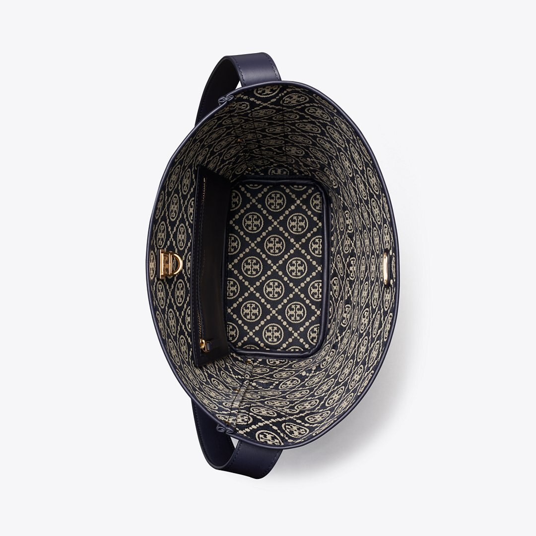 Tory Burch T Monogram Lock Slim Bucket Bag Tory Navy