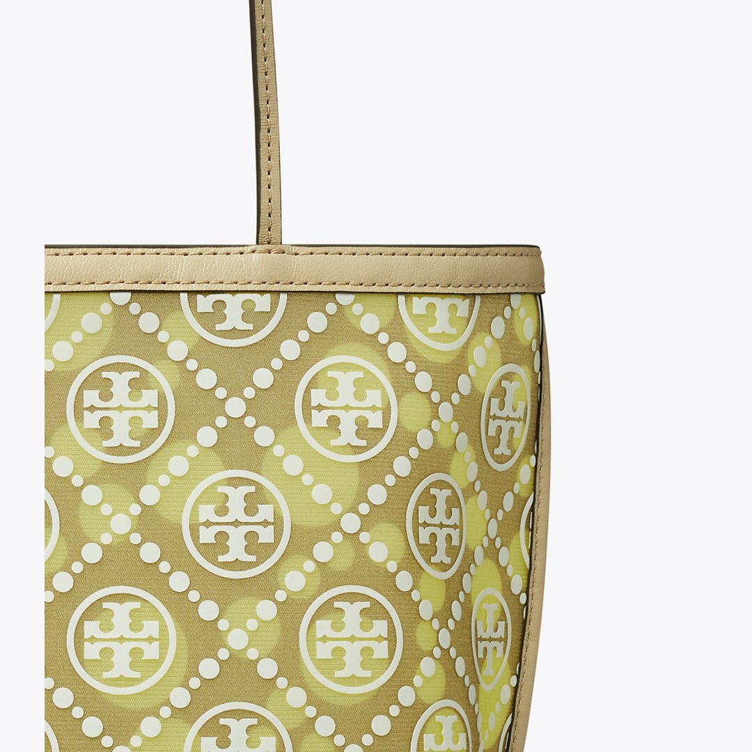 Tory Burch T Monogram Mesh Dot Tote Khaki / Honeydew