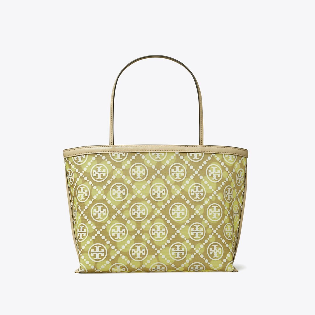 Tory Burch T Monogram Mesh Dot Tote Khaki / Honeydew