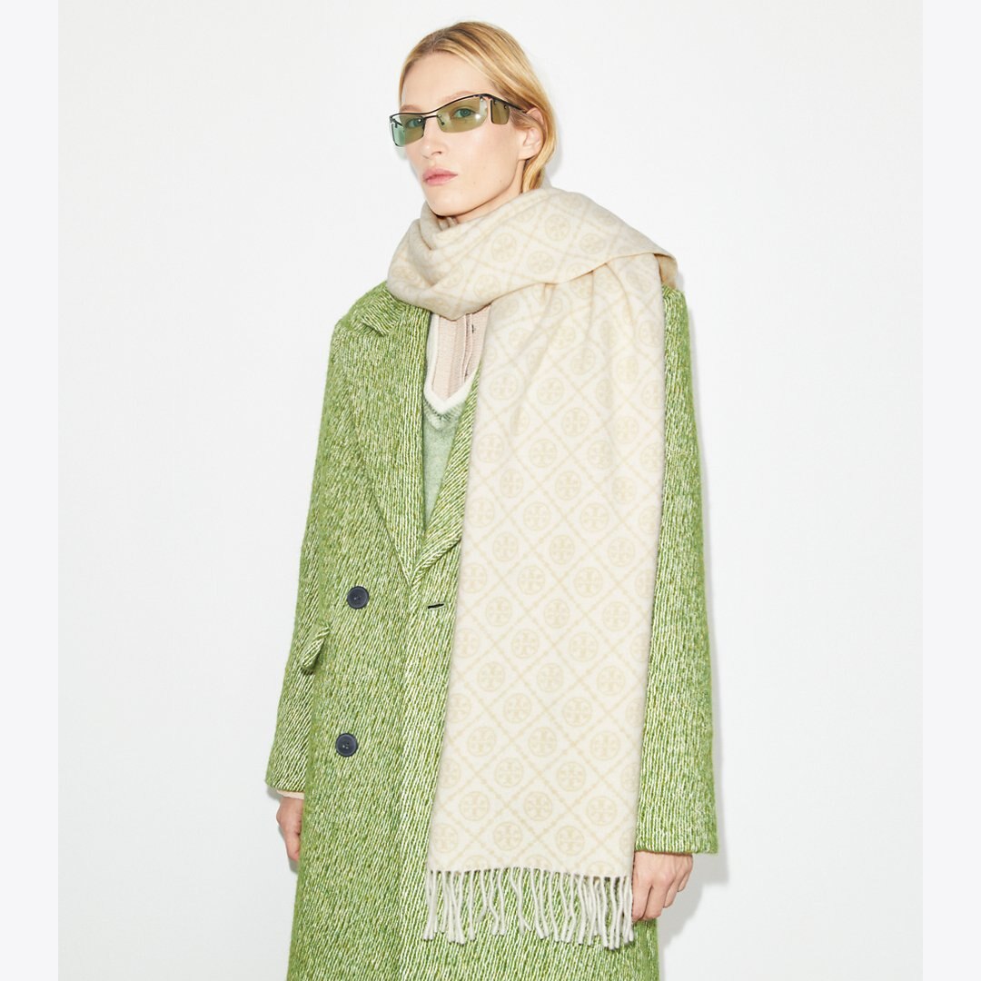 Tory Burch T Monogram Oblong Scarf Chocolate