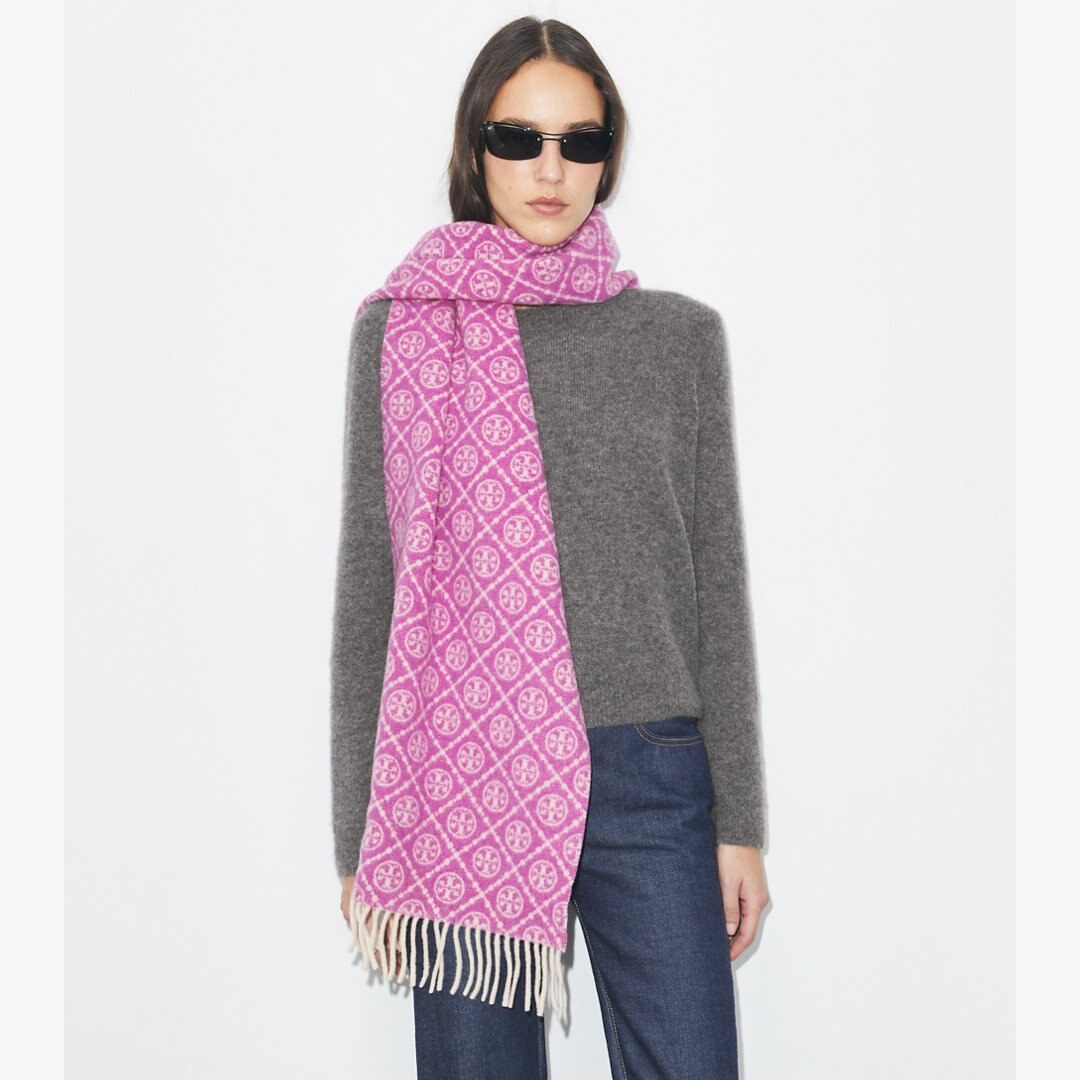 Tory Burch T Monogram Oblong Scarf Magenta