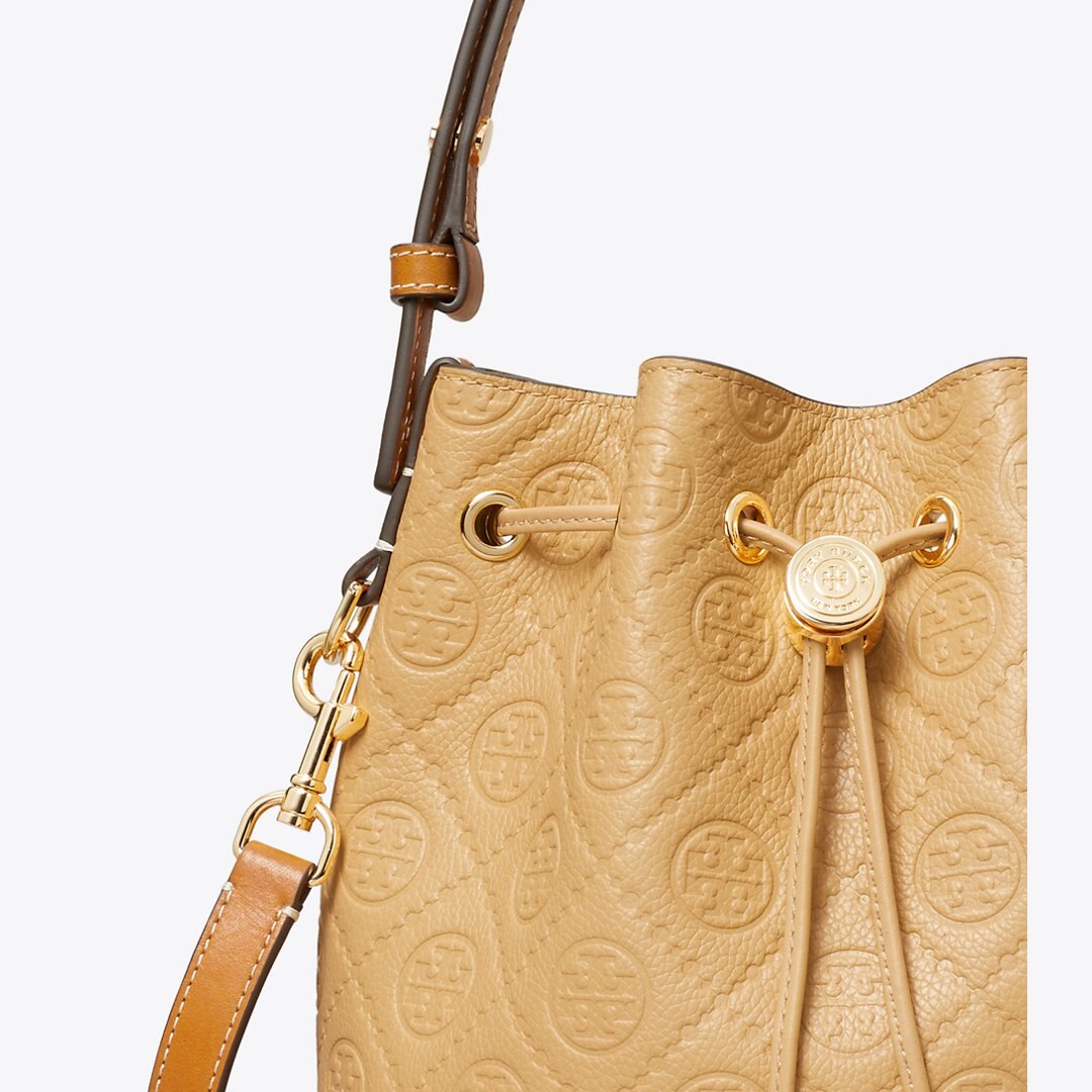 Tory Burch T Monogram Pebble Bucket Bag Biscotti
