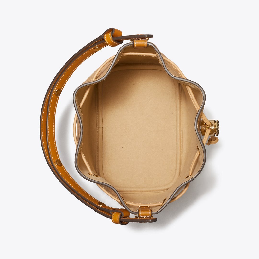 Tory Burch T Monogram Pebble Bucket Bag Biscotti