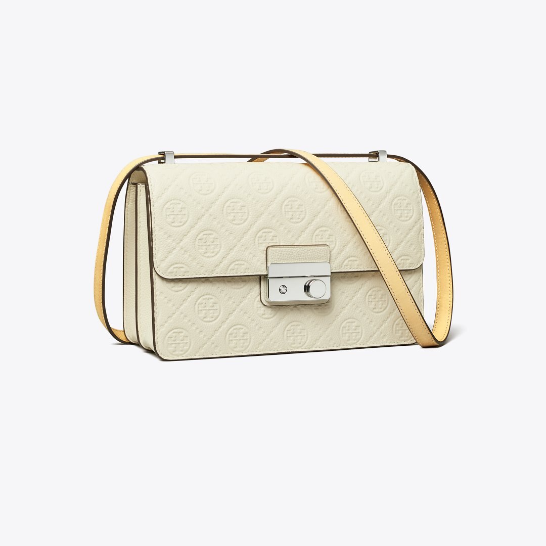 Tory Burch T Monogram Pebble Shoulder Bag Warm White