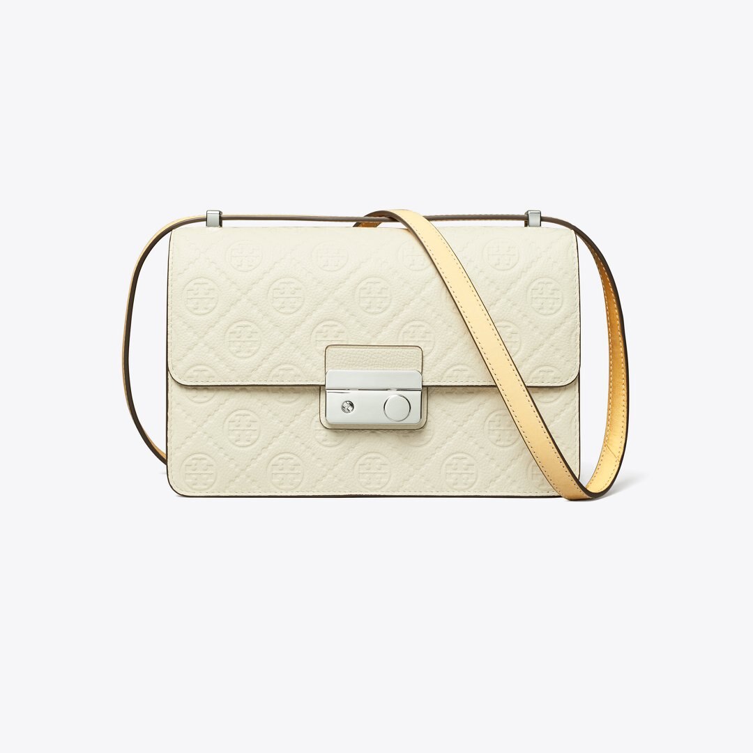 Tory Burch T Monogram Pebble Shoulder Bag Warm White