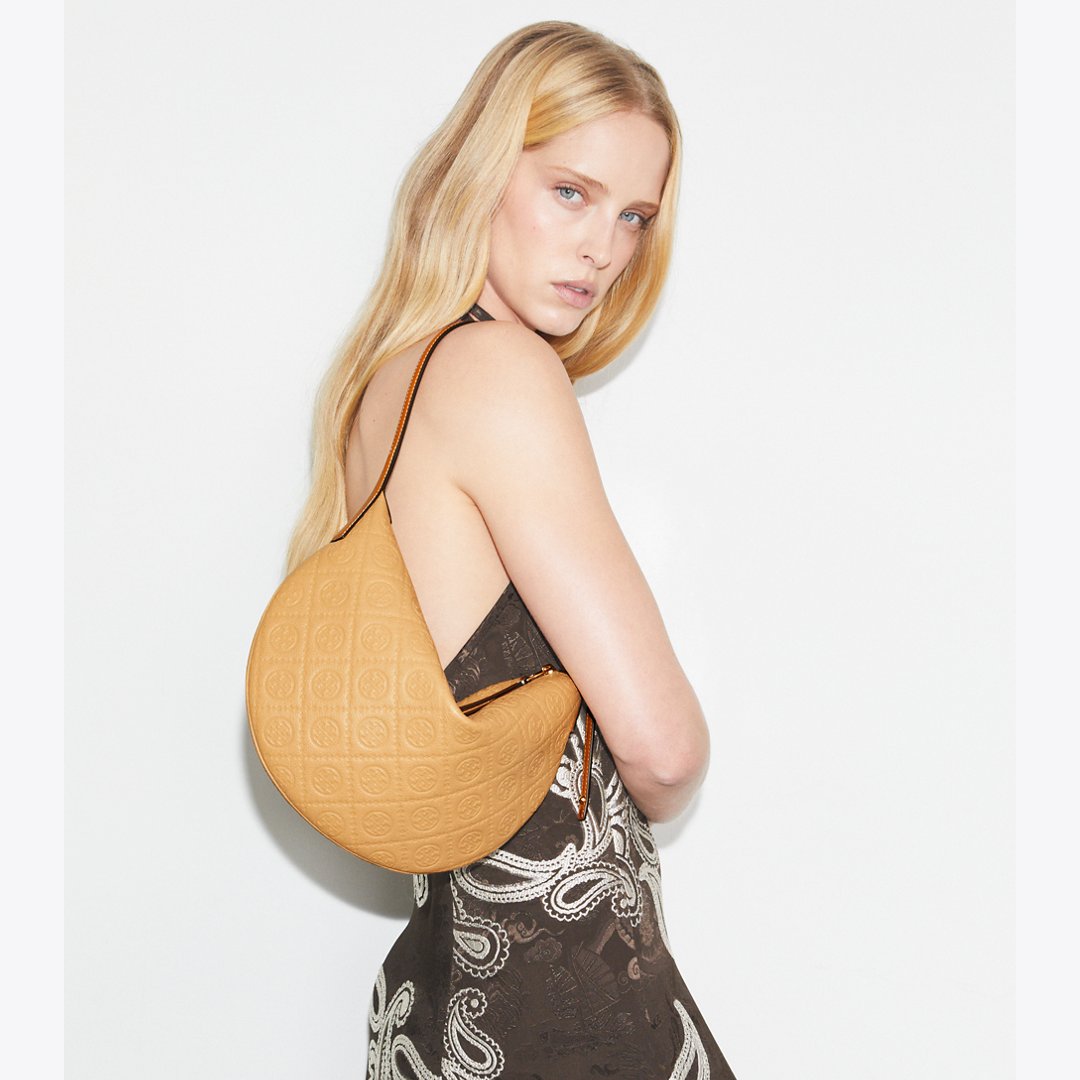 Tory Burch T Monogram Pebble Small Balloon Bag Biscotti