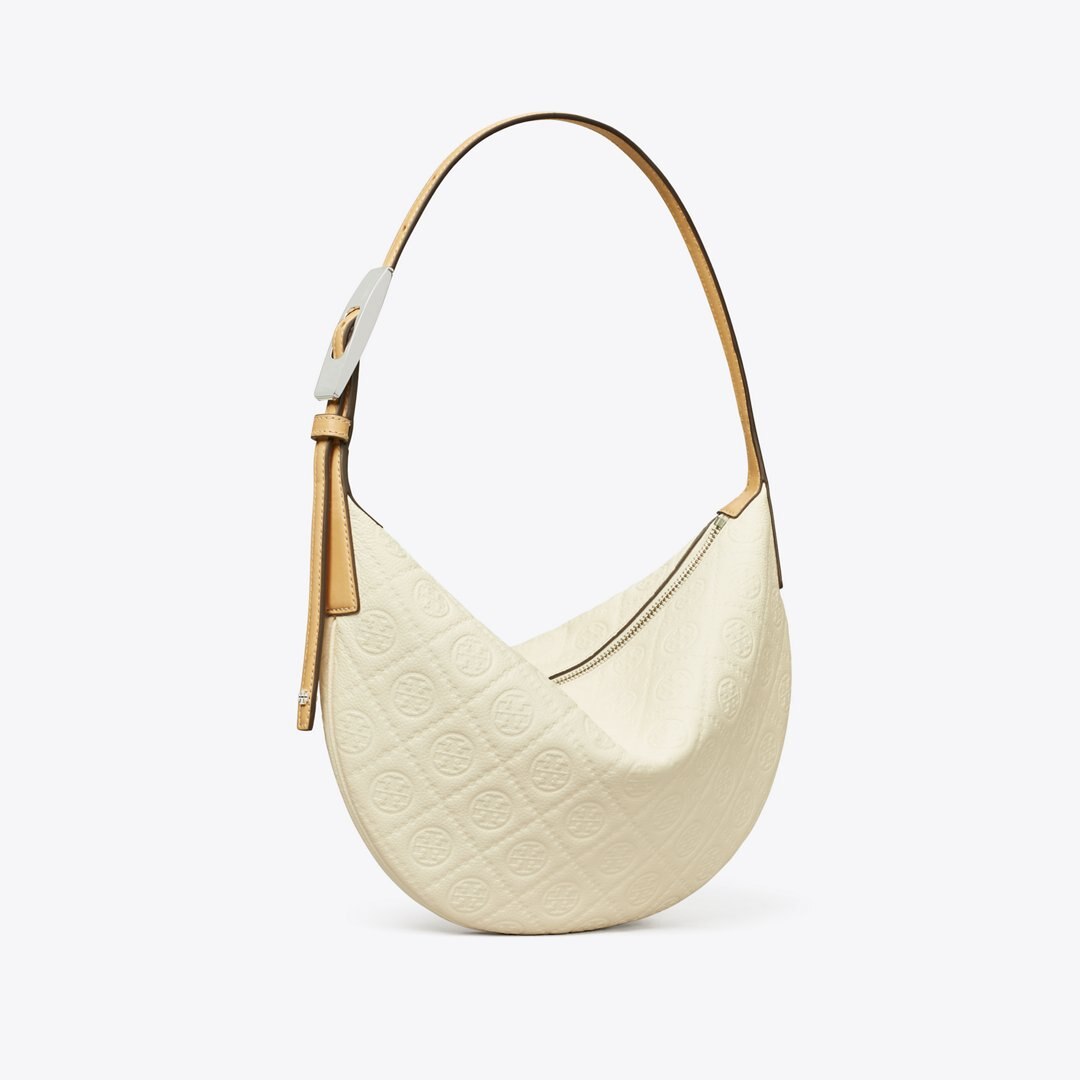 Tory Burch T Monogram Pebble Small Balloon Bag Warm White