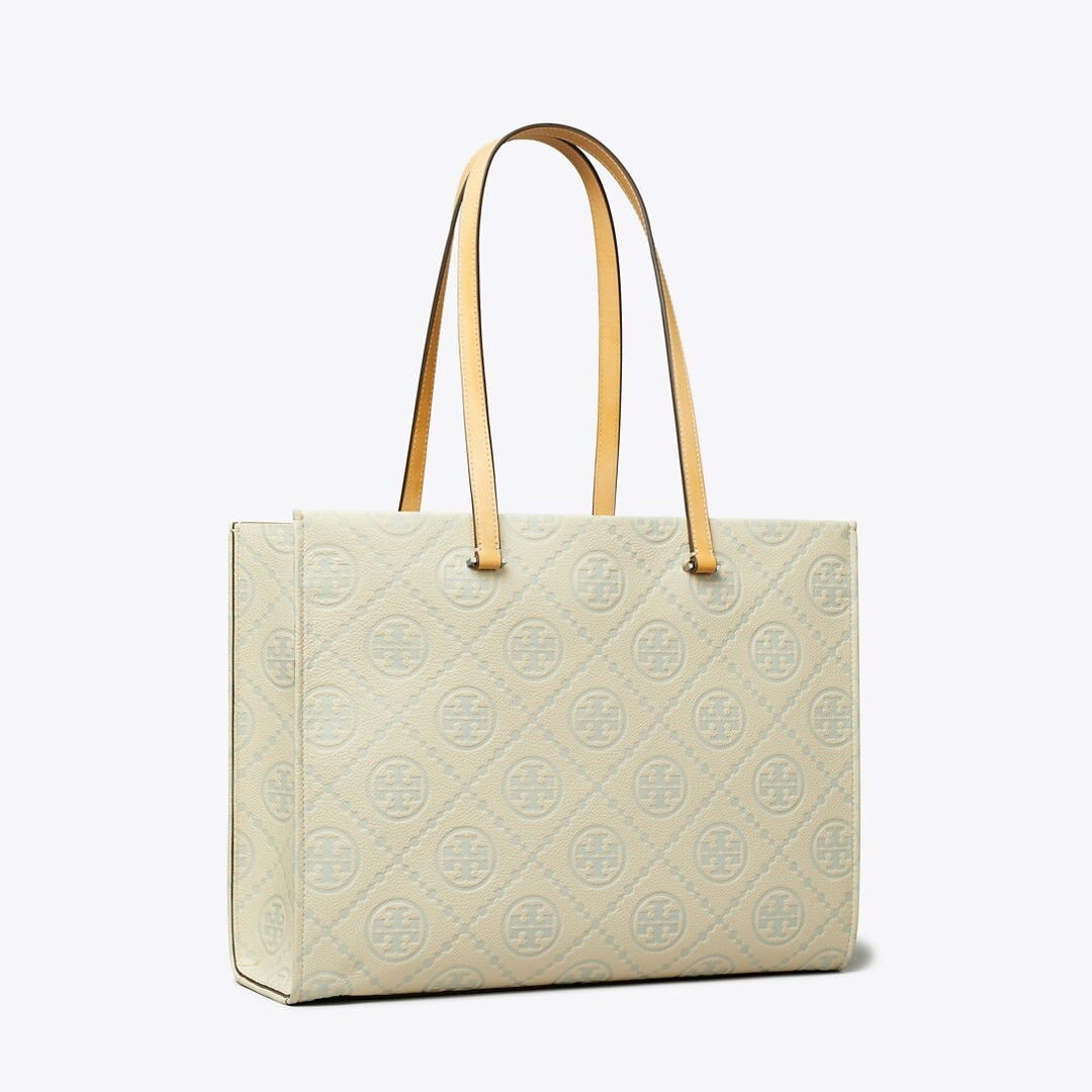 Tory Burch T Monogram Pebble Tote Light Titanium