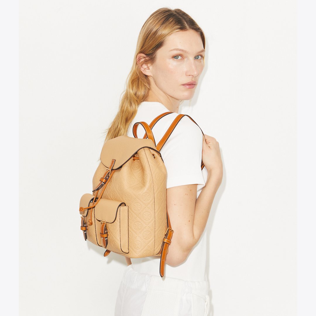 Tory Burch T Monogram Pebbled Backpack Biscotti