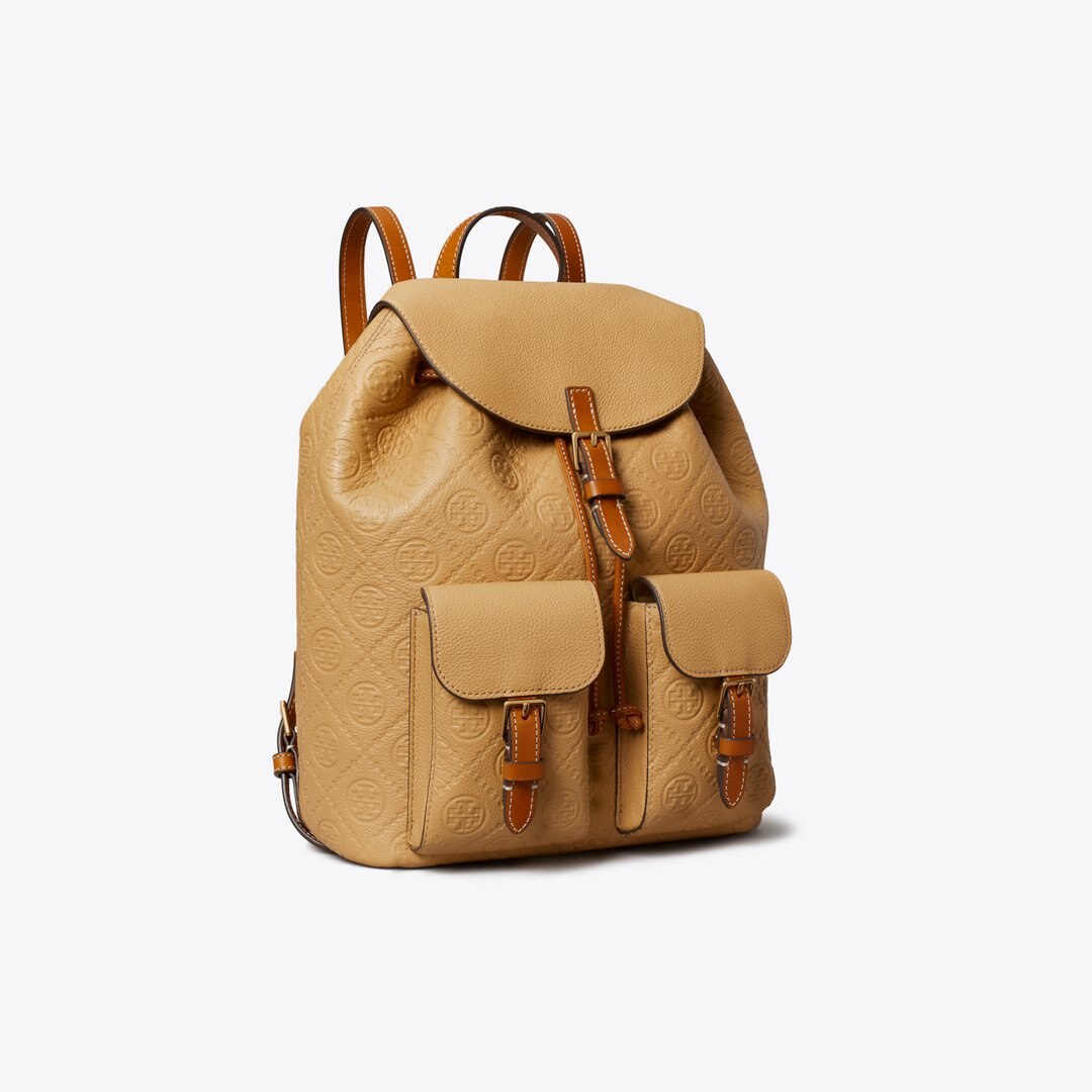 Tory Burch T Monogram Pebbled Backpack Biscotti