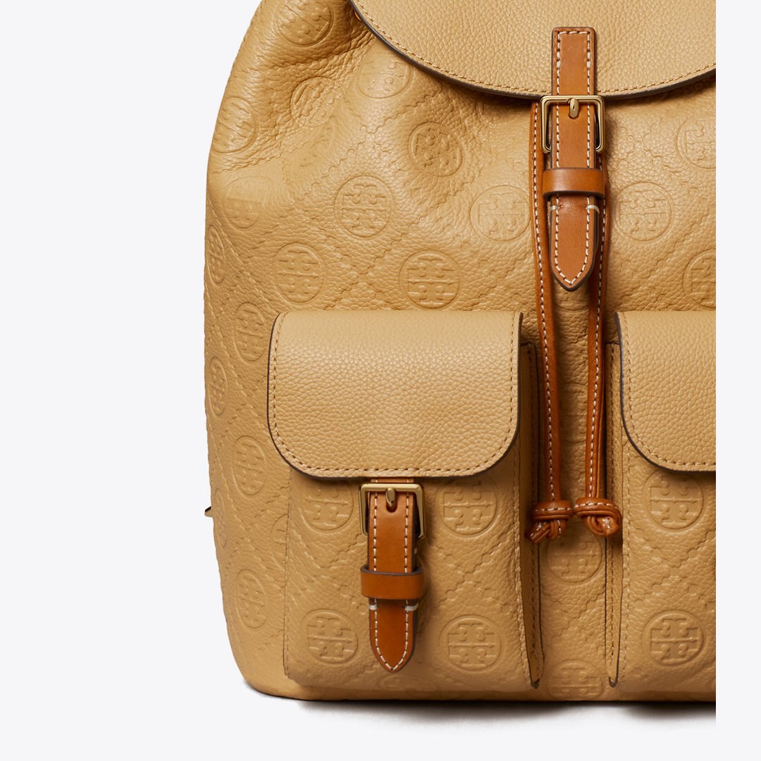Tory Burch T Monogram Pebbled Backpack Biscotti