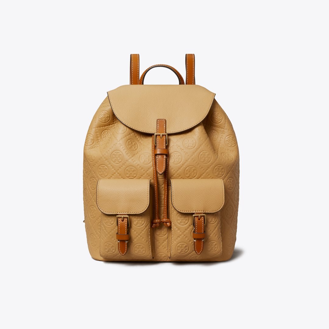 Tory Burch T Monogram Pebbled Backpack Biscotti
