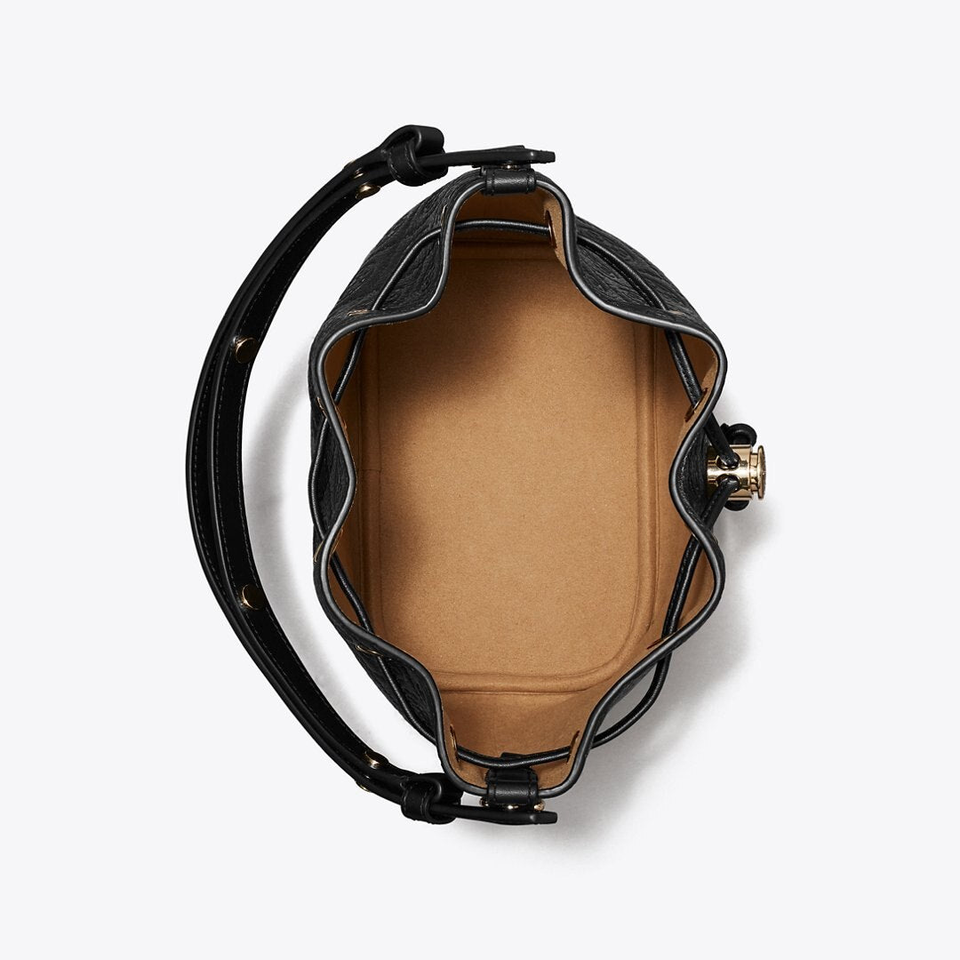 Tory Burch T Monogram Pebbled Bucket Bag Black
