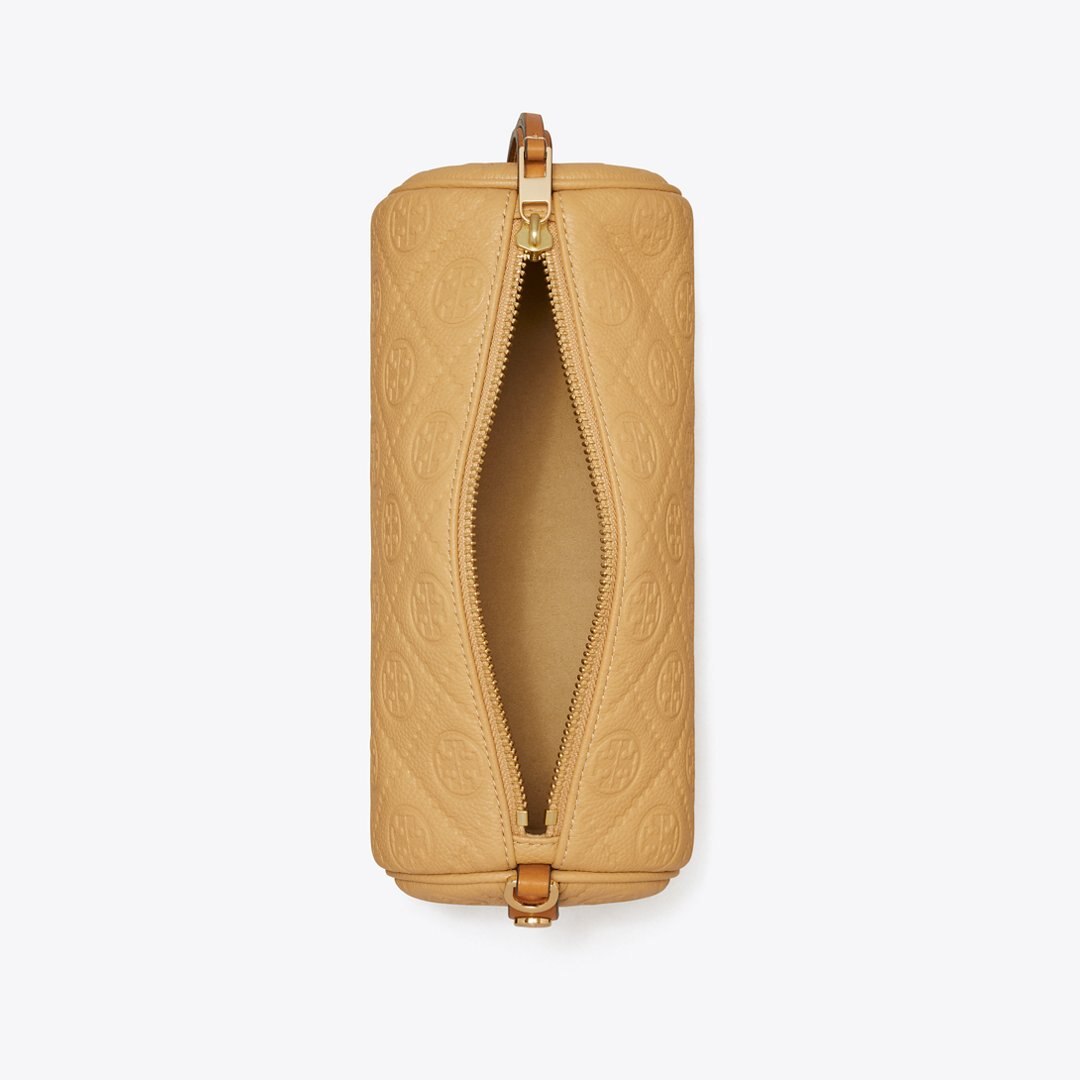 Tory Burch T Monogram Pebbled Cylinder Bag Biscotti