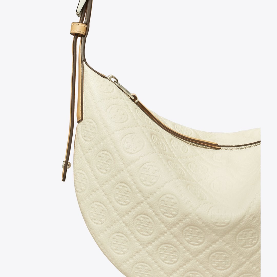 Tory Burch T Monogram Pebbled Small Balloon Bag Warm White