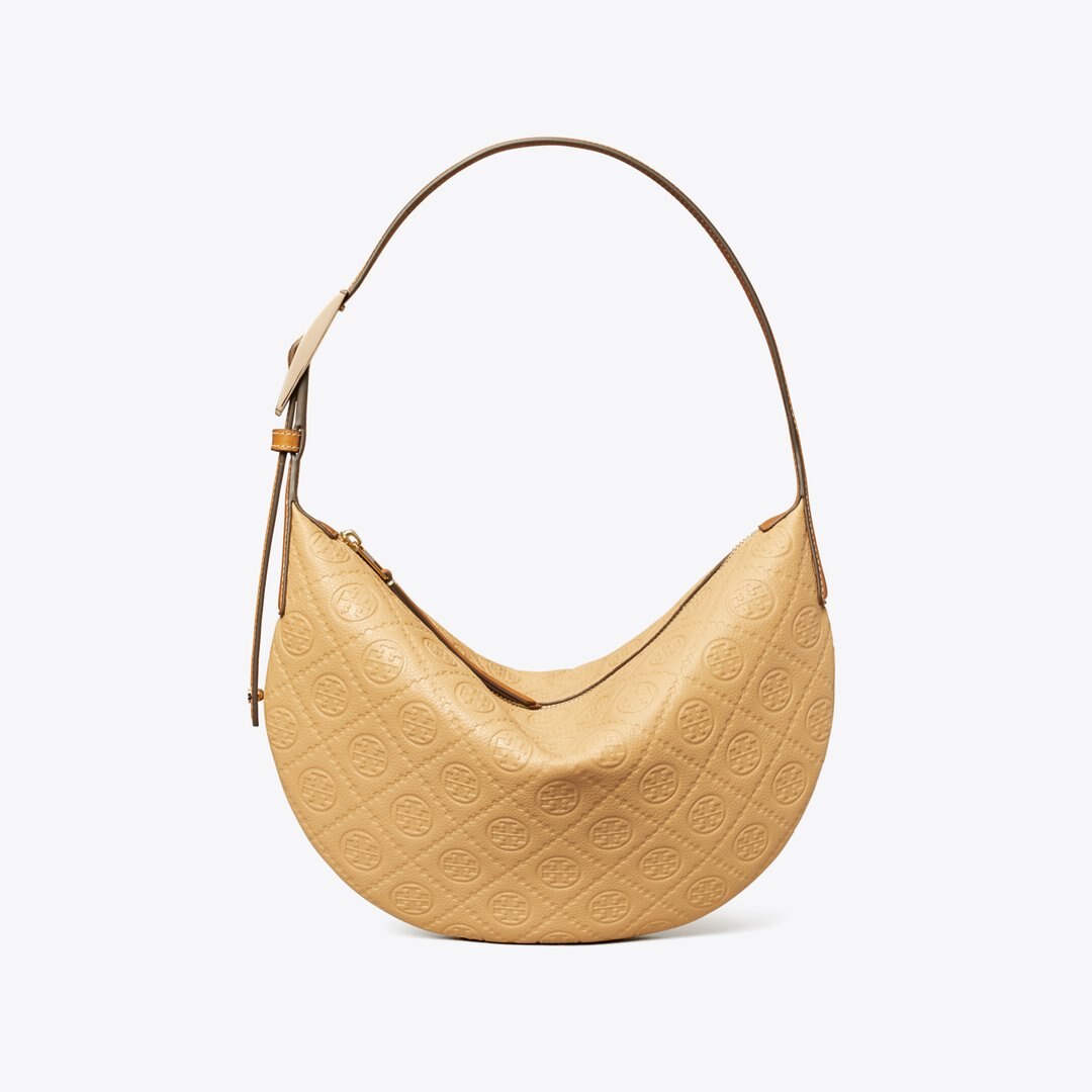 Tory Burch T Monogram Pebbled Small Balloon Bag Biscotti