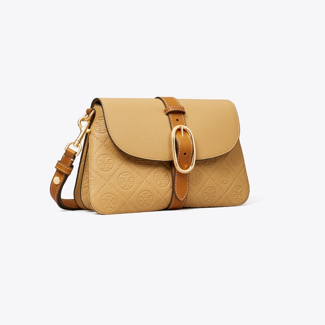 Tory Burch T Monogram Pebbled Soft Small Shoulder Bag Biscotti