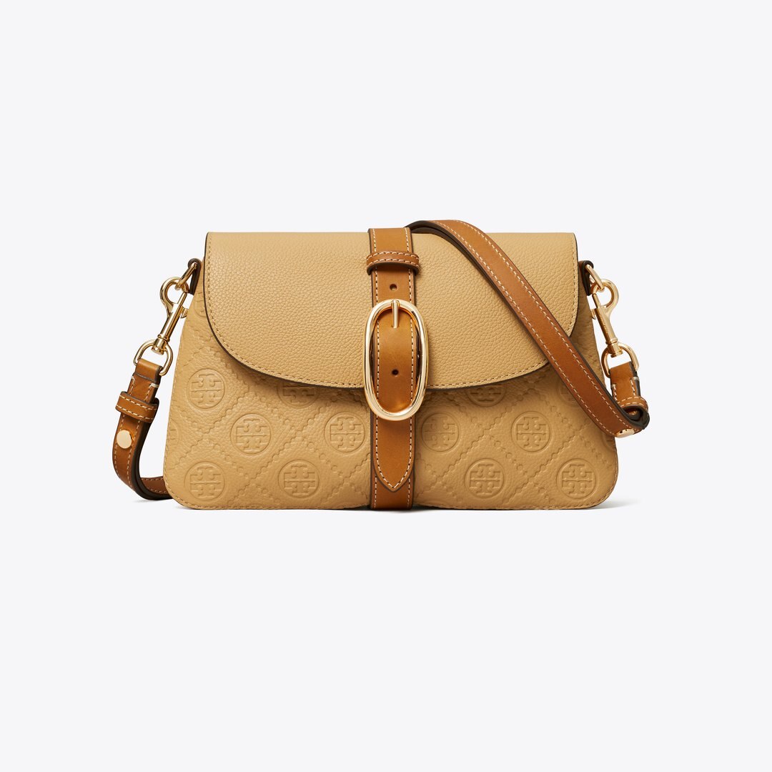 Tory Burch T Monogram Pebbled Soft Small Shoulder Bag Biscotti