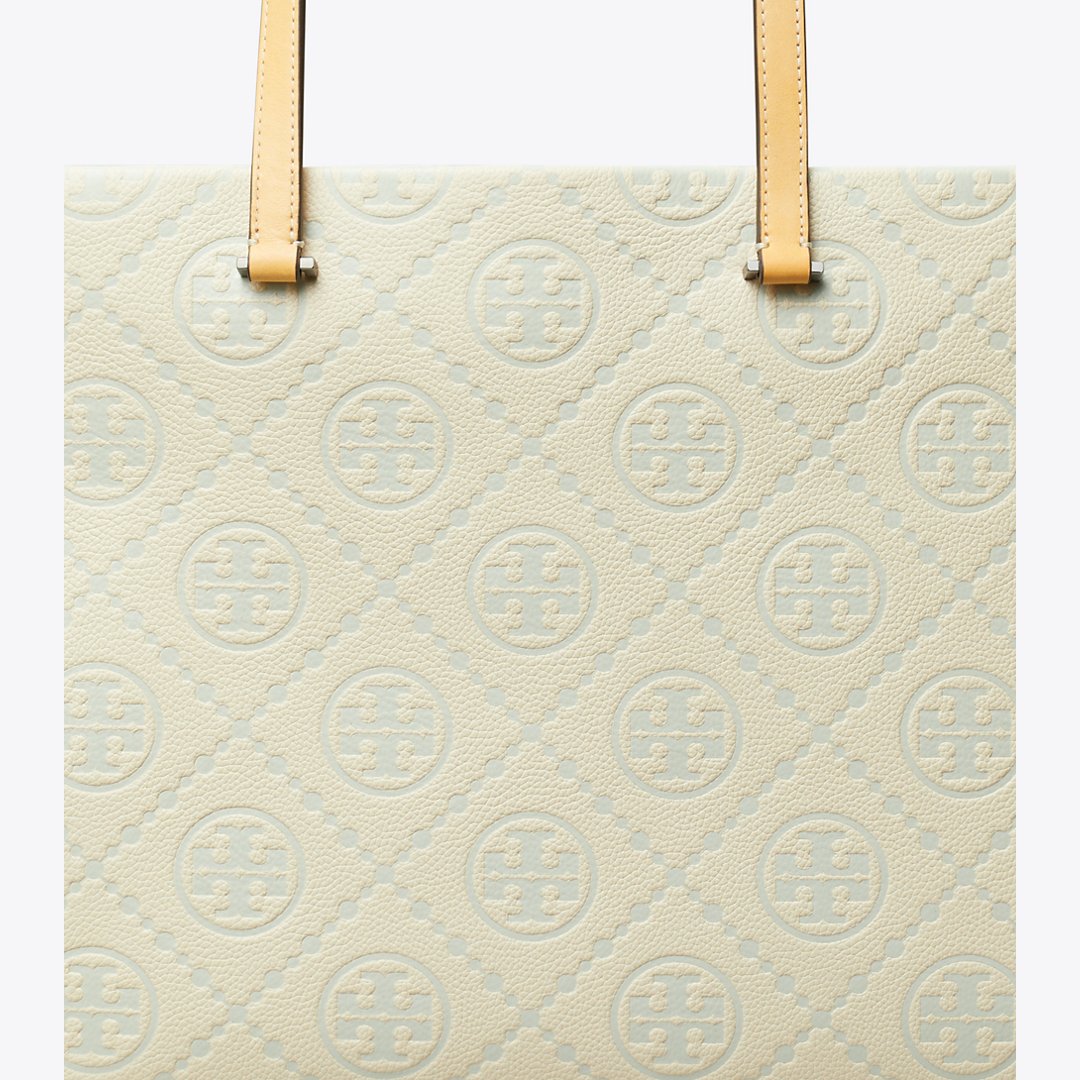 Tory Burch T Monogram Pebbled Tote Light Titanium