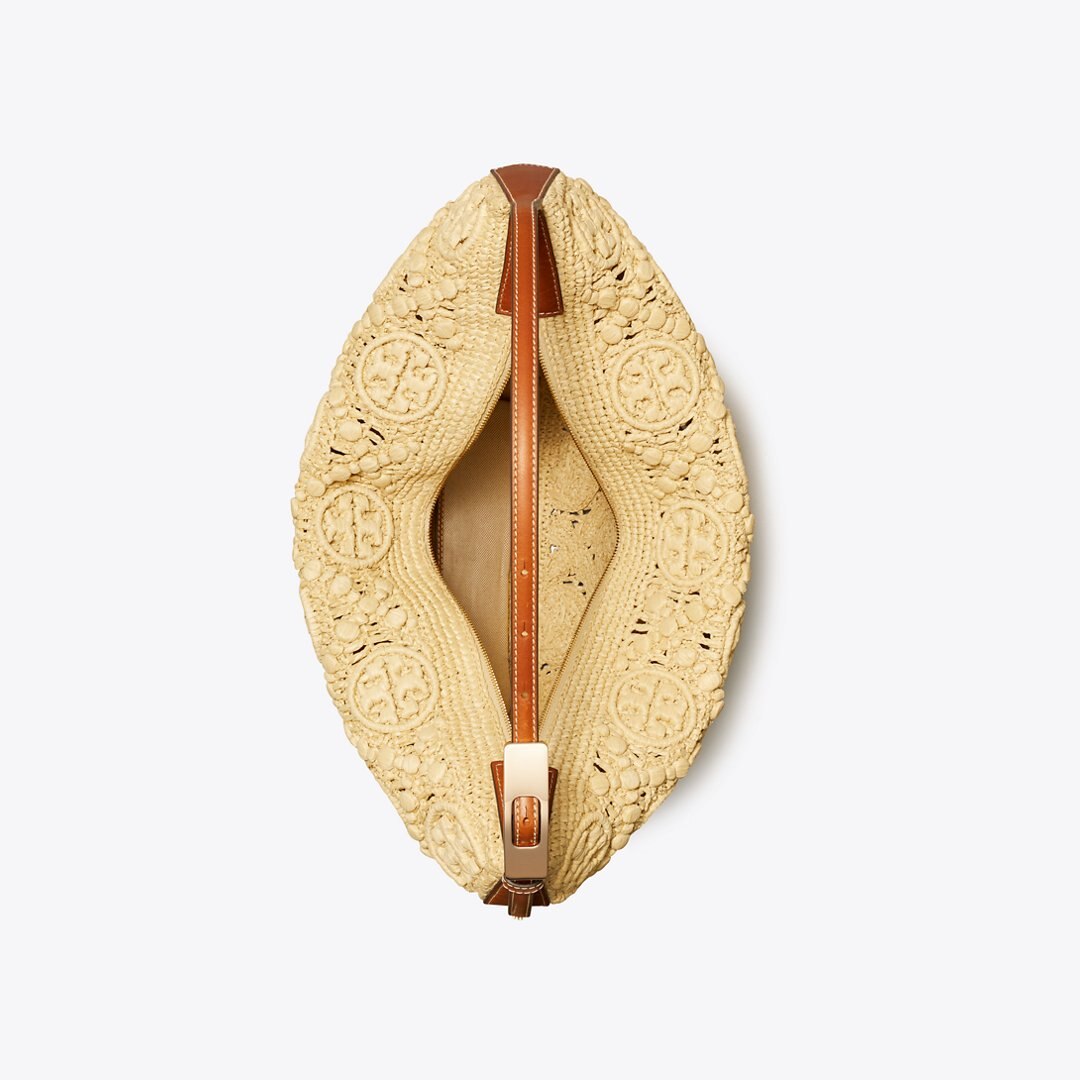 Tory Burch T Monogram Raffia Balloon Bag Natural