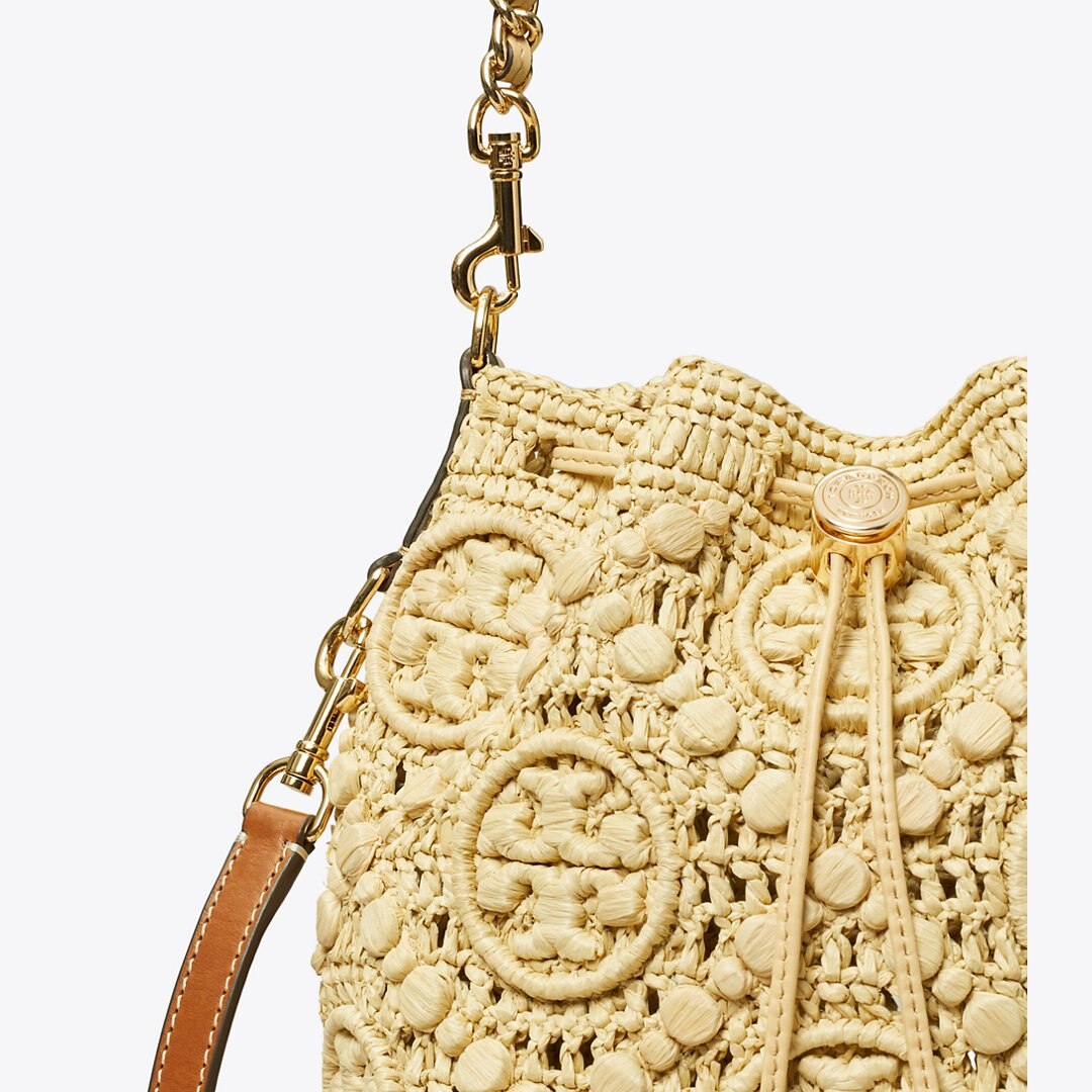 Tory Burch T Monogram Raffia Bucket Bag Natural