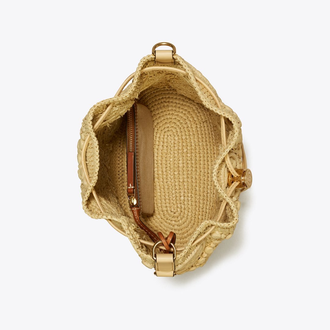 Tory Burch T Monogram Raffia Bucket Bag Natural