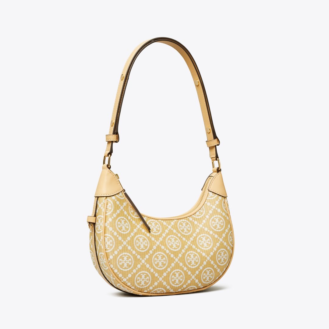 Tory Burch T Monogram Raffia Crescent Bag Natural