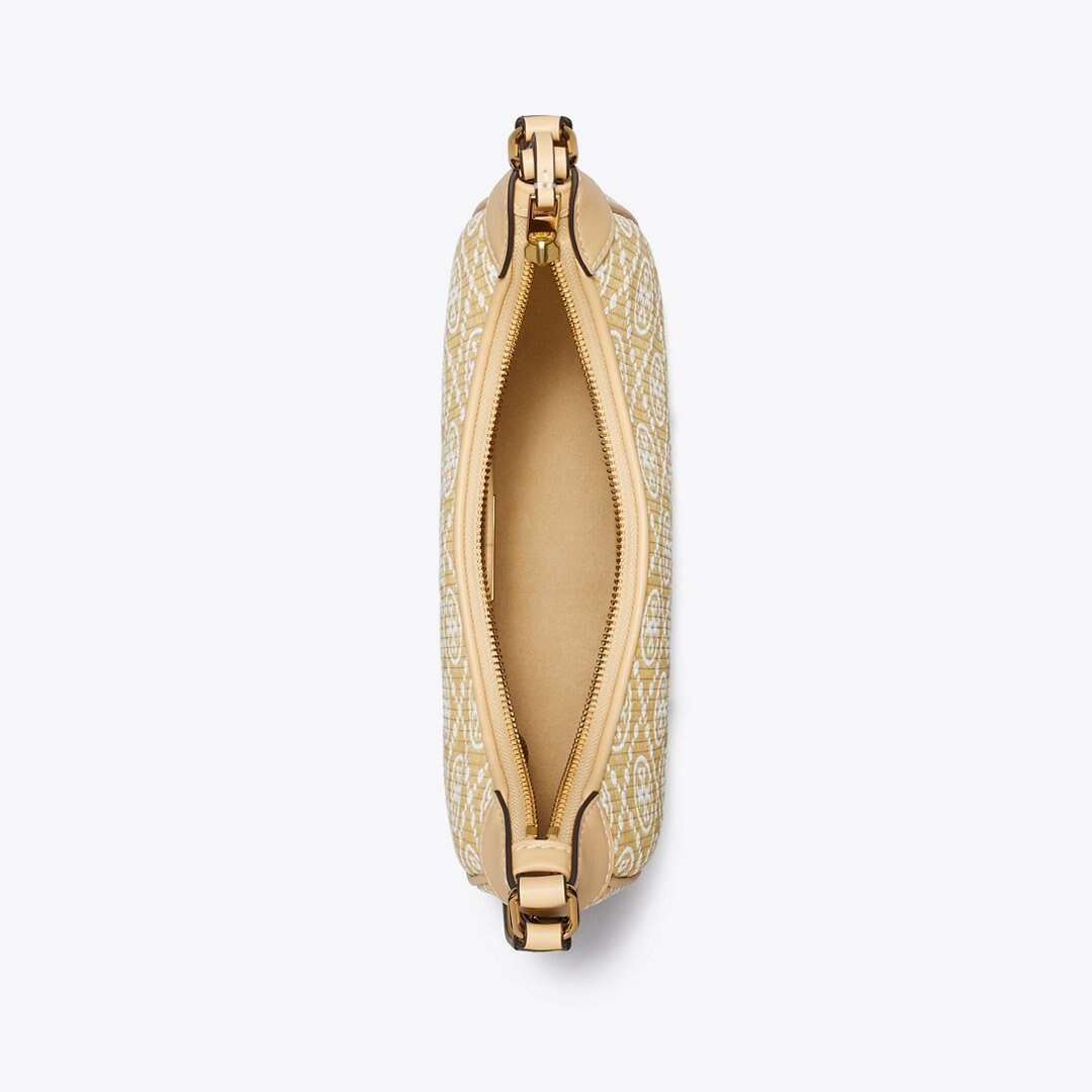 Tory Burch T Monogram Raffia Crescent Bag Natural
