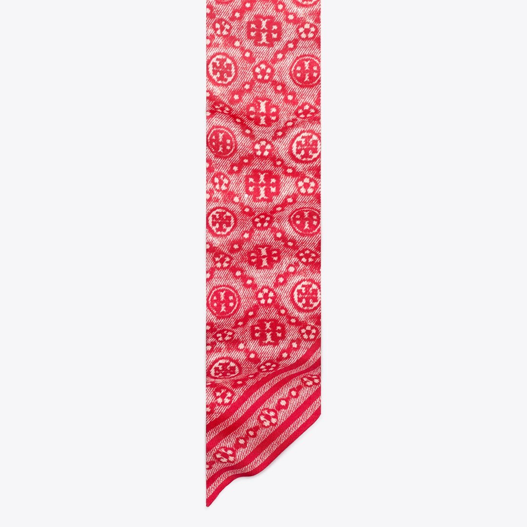 Tory Burch T Monogram Silk Ribbon Tie Red