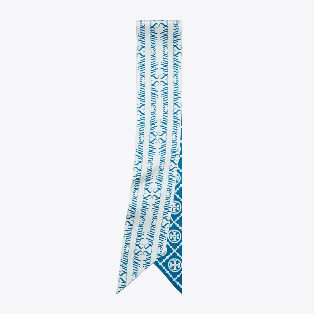 Tory Burch T Monogram Sublime Ribbon Tie Blue
