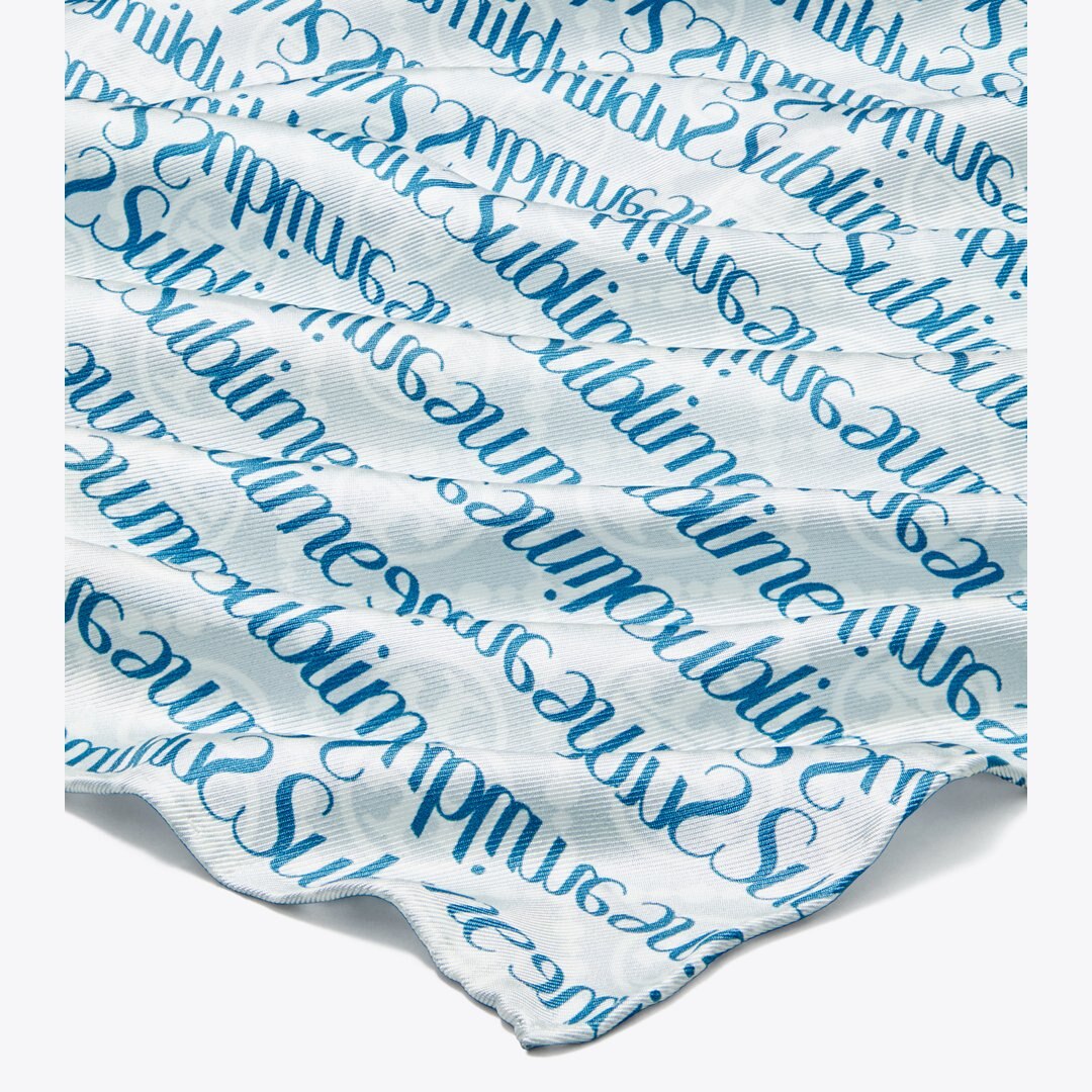 Tory Burch T Monogram Sublime Silk Scarf Blue