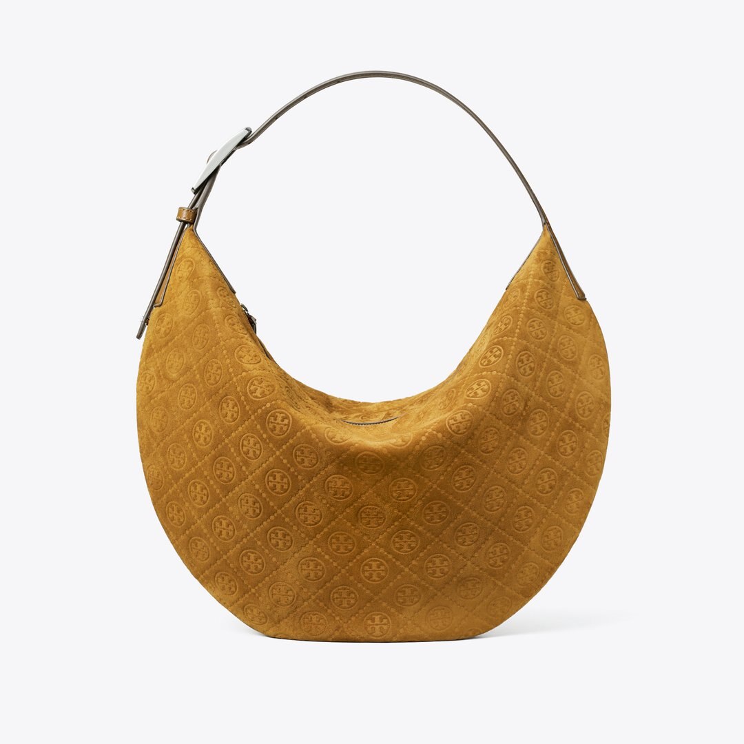 Tory Burch T Monogram Suede Balloon Bag CHICORY BROWN