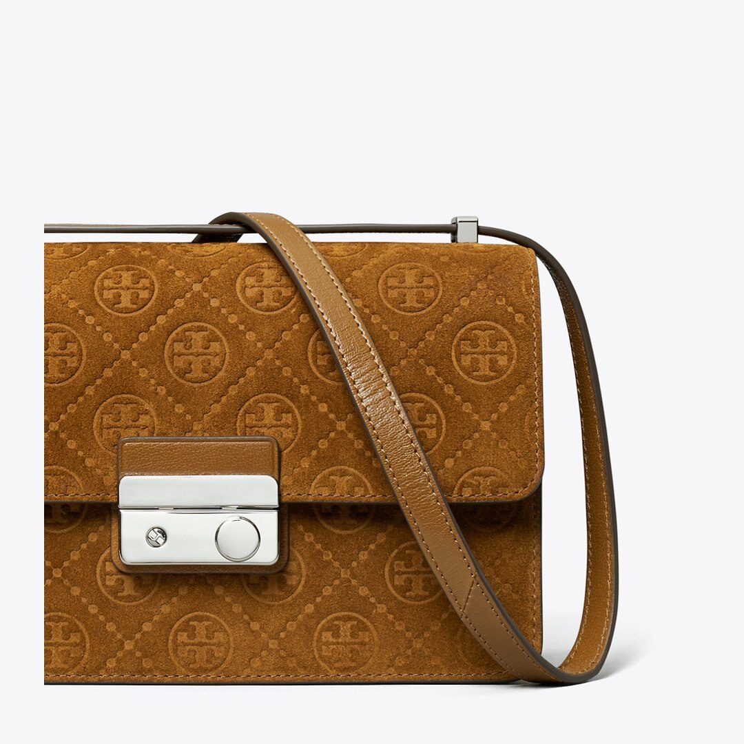 Tory Burch T Monogram Suede Shoulder Bag CHICORY BROWN