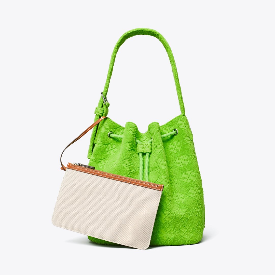Tory Burch T Monogram Terry Oversized Bucket Bag Bright Fern