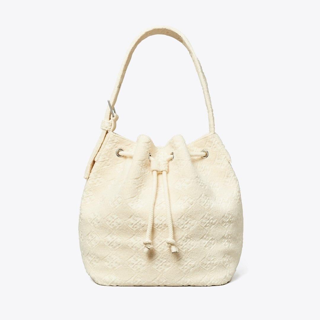 Tory Burch T Monogram Terry Oversized Bucket Bag Pearl