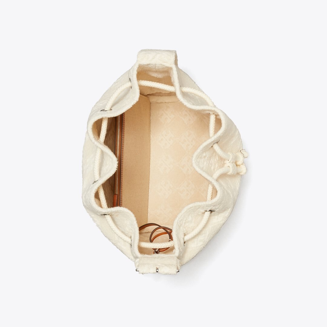 Tory Burch T Monogram Terry Oversized Bucket Bag Pearl
