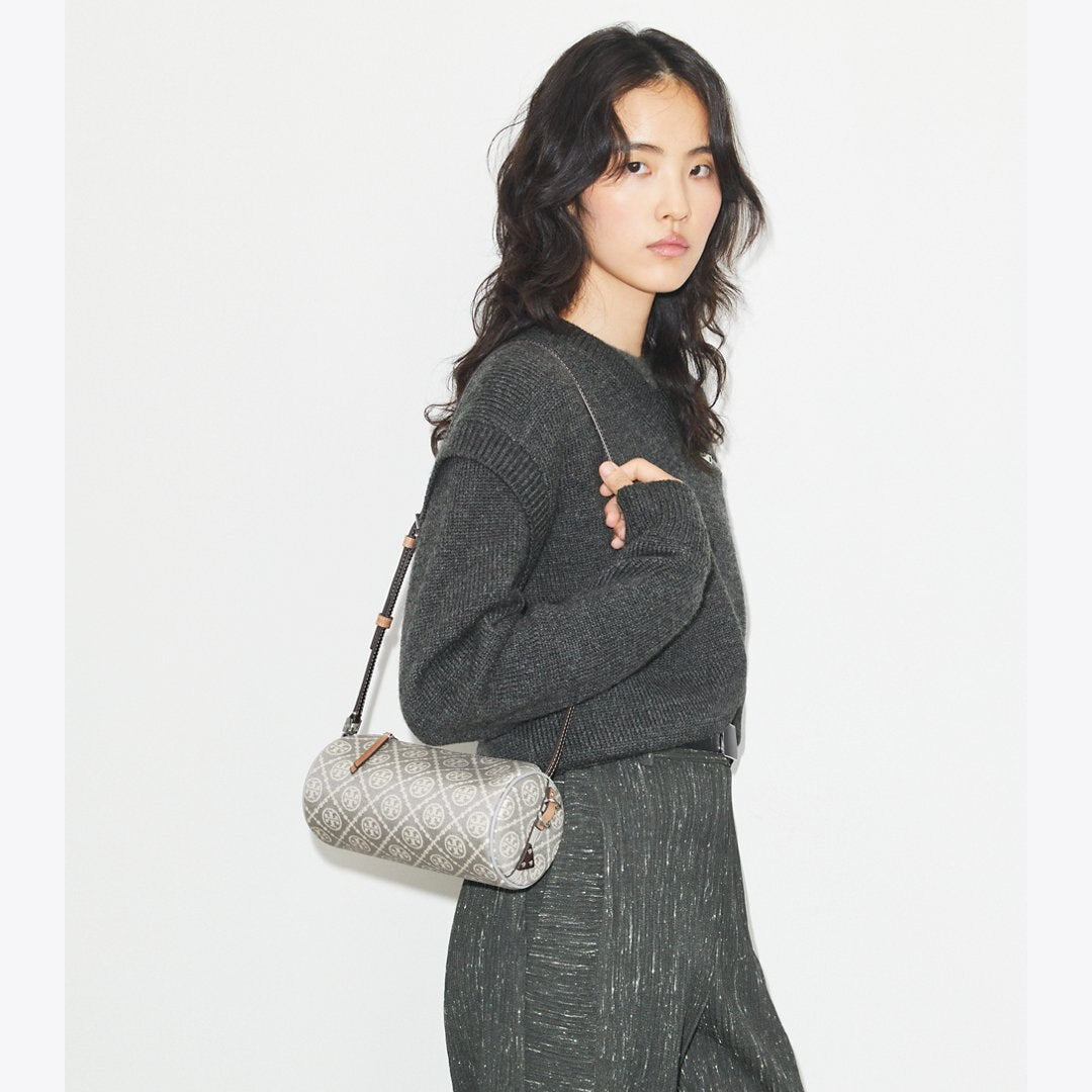 Tory Burch T Monogram Utility Cylinder Bag Gray