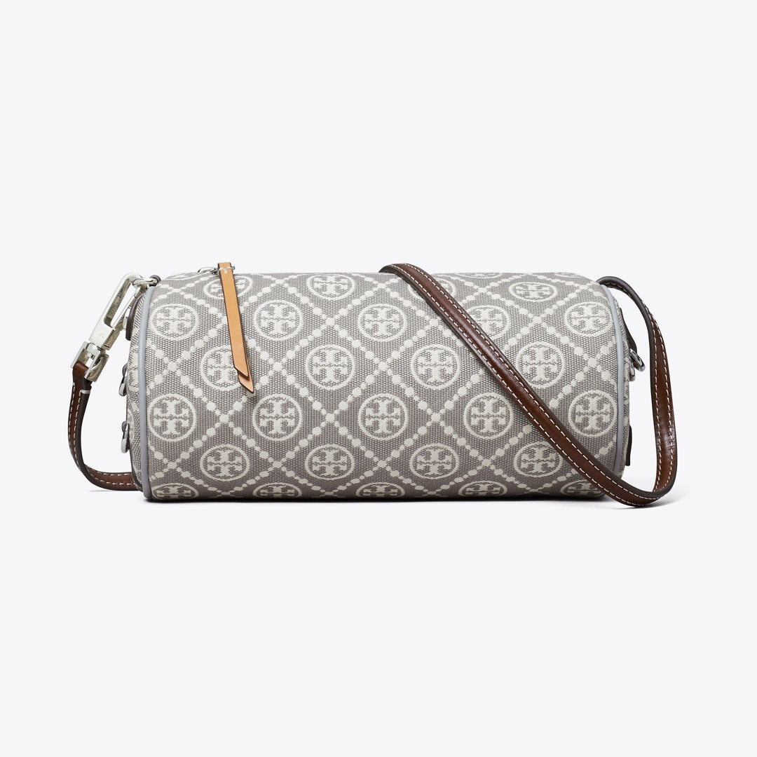 Tory Burch T Monogram Utility Cylinder Bag Gray