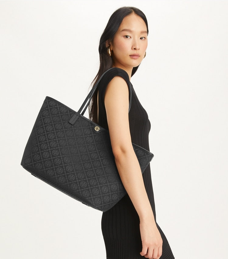 T Monogram Zip Tote Black Black