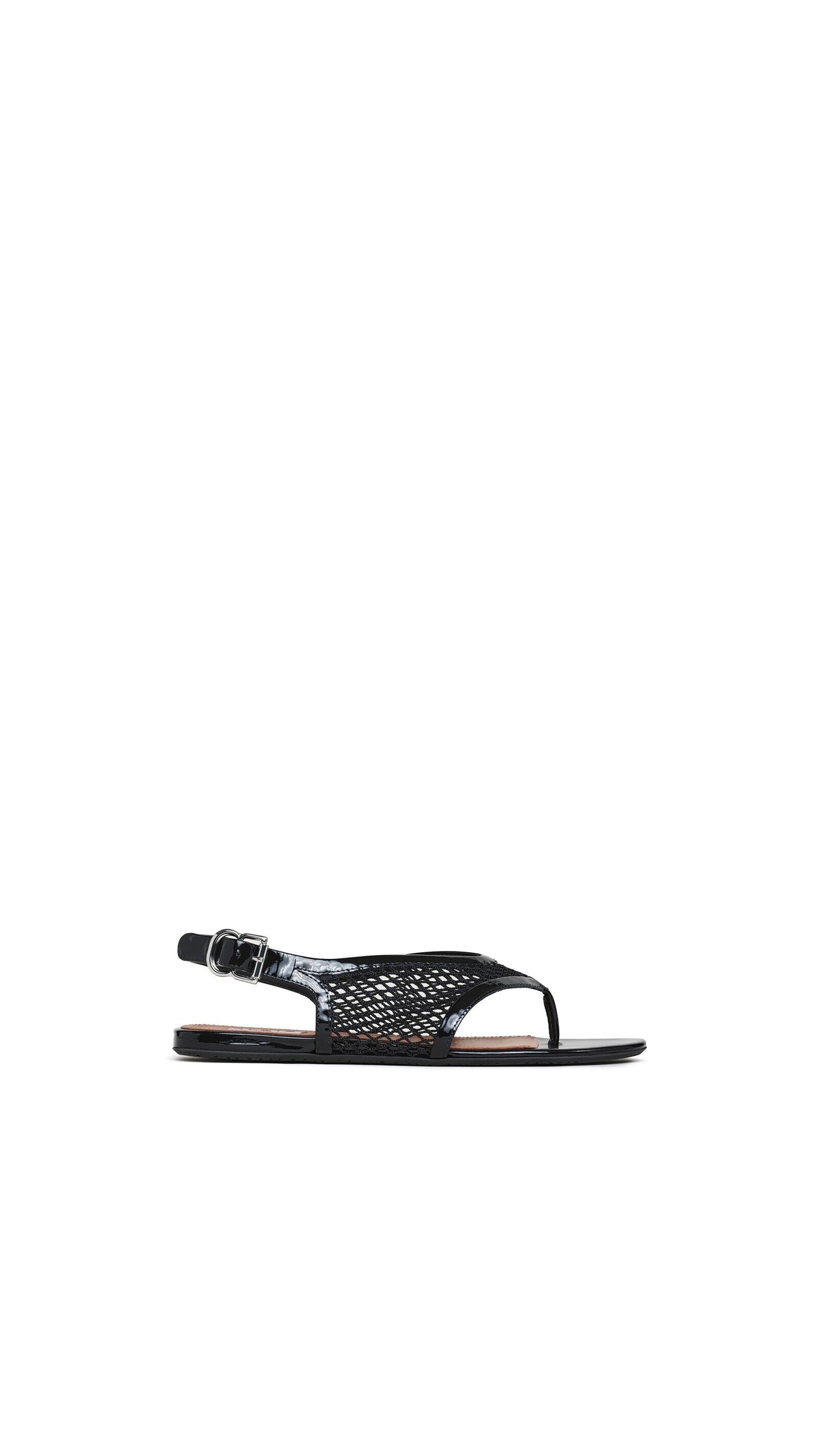 Alaïa Fishnet Thong Sandals In Patent Calfskin
