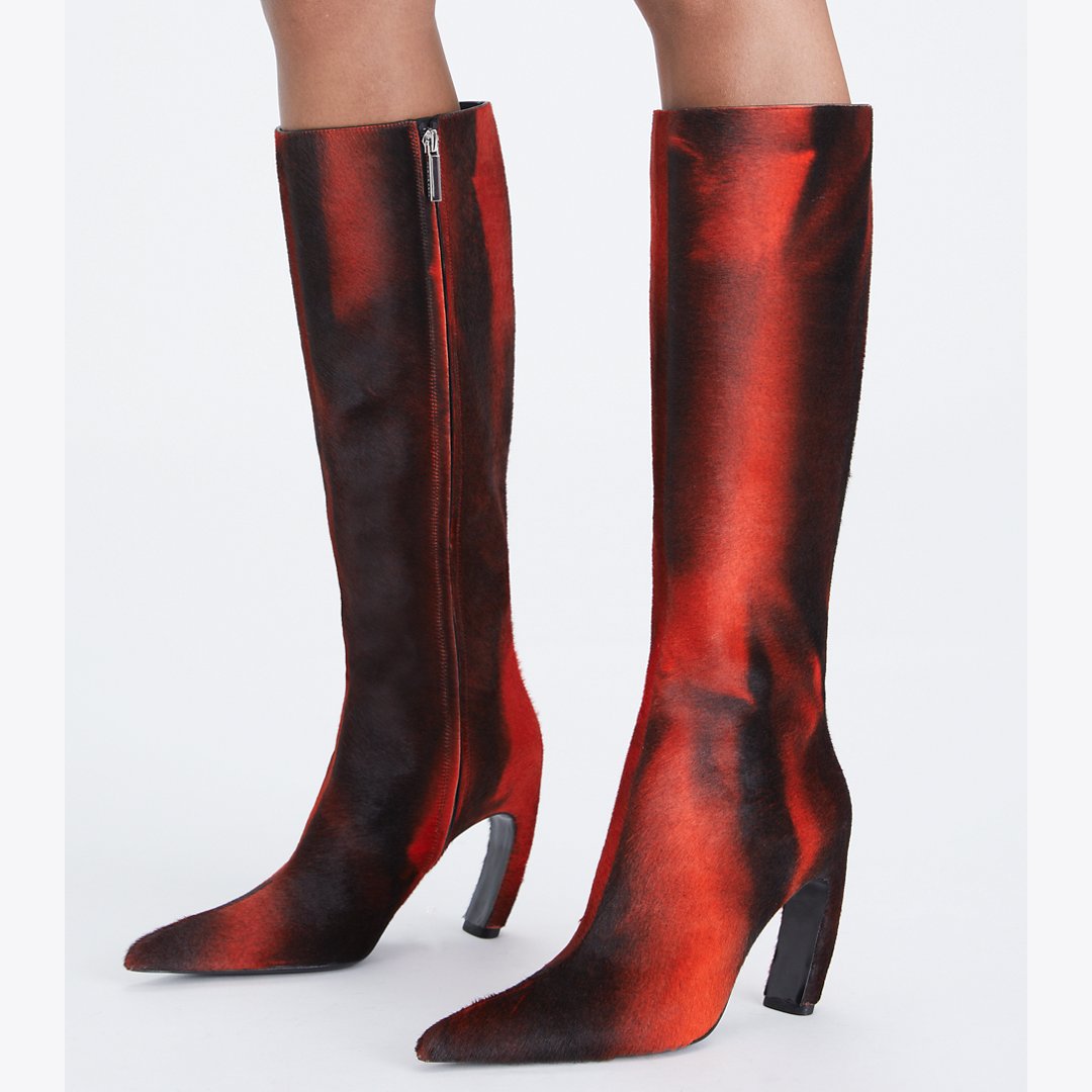 Tory Burch Tall Printed Calf Hair Boot BURNT RED