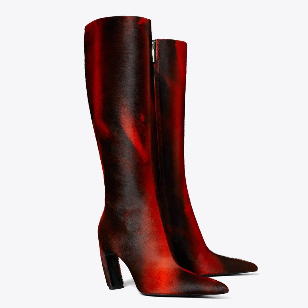 Tory Burch Tall Printed Calf Hair Boot BURNT RED