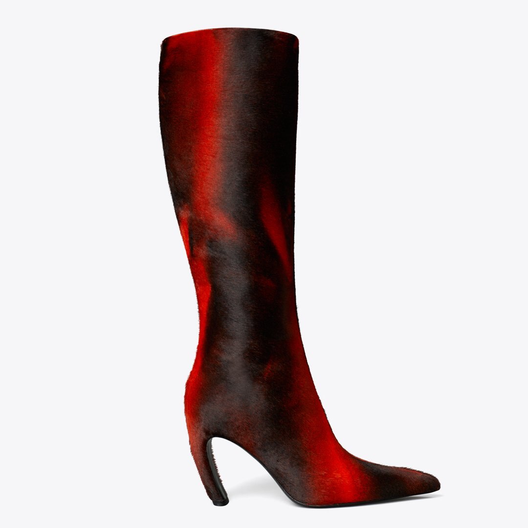 Tory Burch Tall Printed Calf Hair Boot BURNT RED